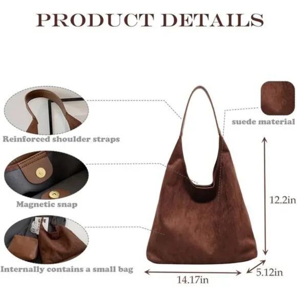Slouchy Suede Tote Bag Brown - Picture 6 of 6